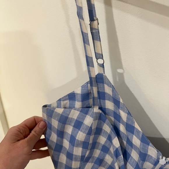 Reformation Linen Mini Sundress adjustable straps Blue & White checkered Size 8 - Picture 9 of 11